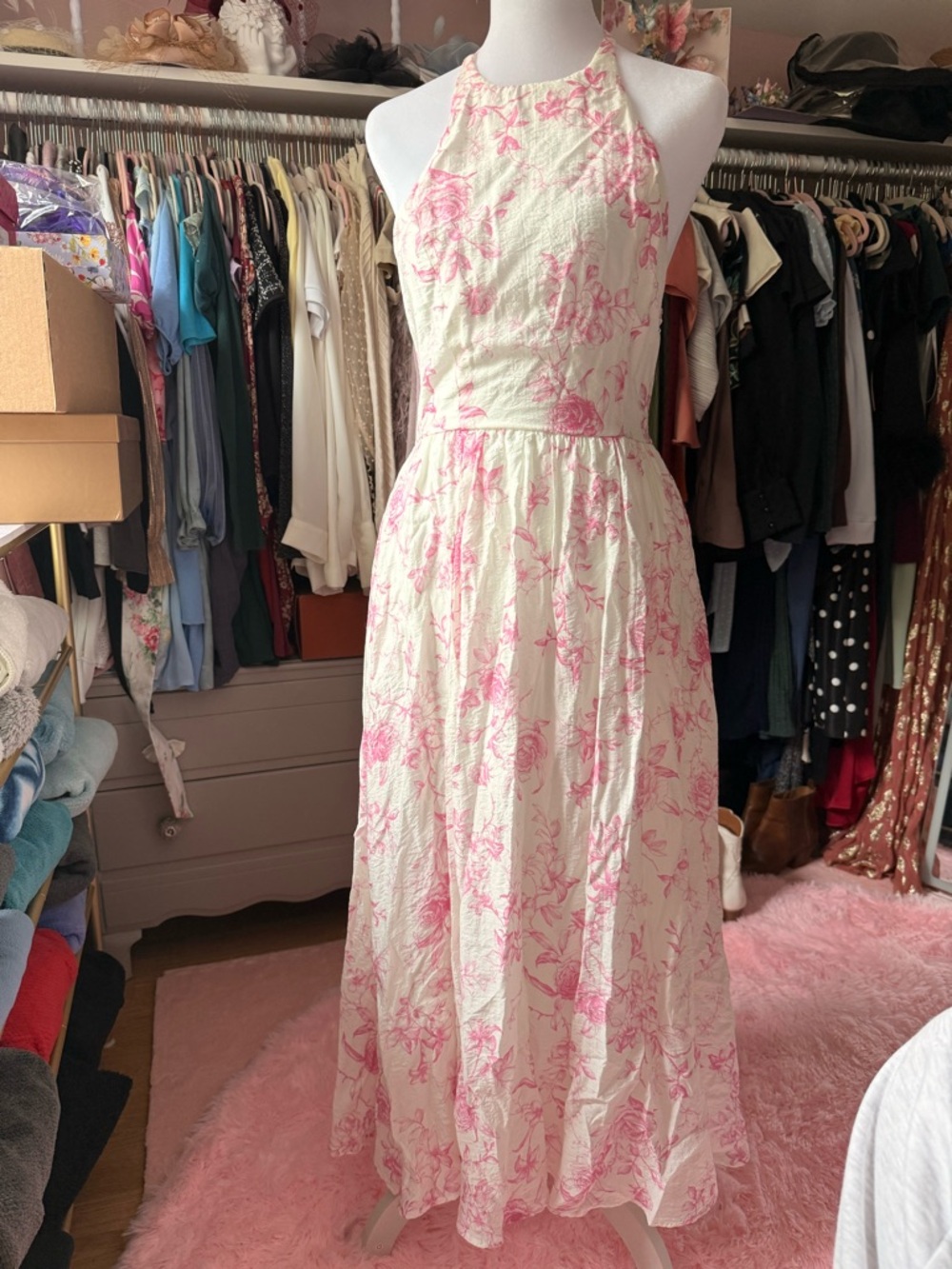 Altar'd State Cream Maxi Dress with Pink Floral Print